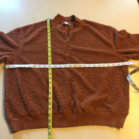 Time and Tru Sherpa Quarter Zip Sweater Womens Large Brown Rust Popcorn - Picture 3 of 6